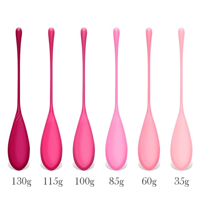 Présentation des boules de Kegel Adalet avec leurs poids respectifs de 35g à 130g