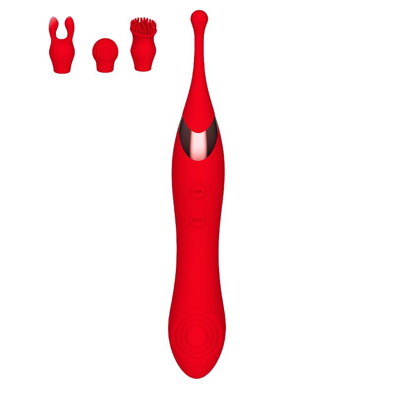 Onax stimulateur à double impulsion avec embout vibrant, de la marque INTOYOU, vue de devant et ses trois têtes.