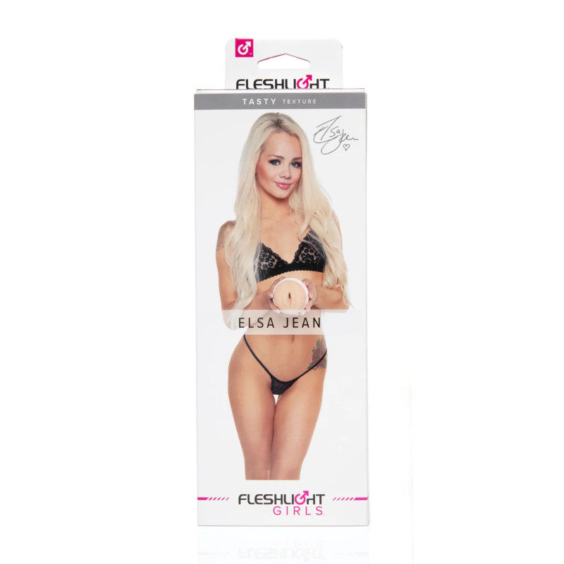 Masturbateur Elsa Jean Tasty Vagina de la gamme FleshGirl de la marque FleshLight, vue de la boîte devant