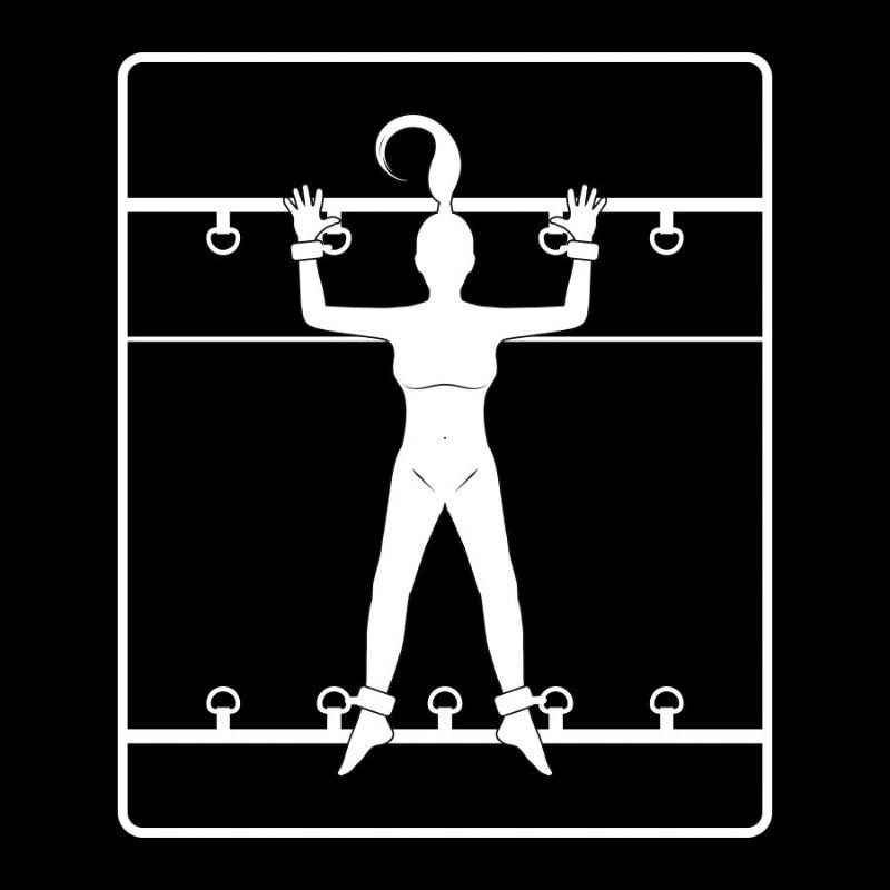 Ensemble de retenue de lit de luxe avec doublure en néoprène – FETISH SUBMISSIVE BONDAGE détaille en dessin de la possibilité d'usage produit avec individue