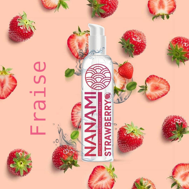 Lubrifiant à base d'eau goût fraise 150ml de la marque Nanami vue de devant