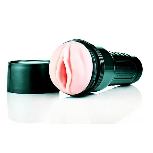 Masturbateur vibro rose Tousch forme de vagin -FLESHLIGHT vue du produit et de son couvercle