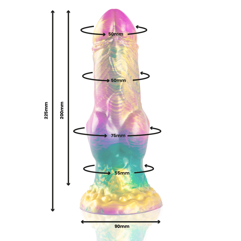 Gode IRIS avec testicules arc-en-ciel de plaisir - EPIC détailles des mesures