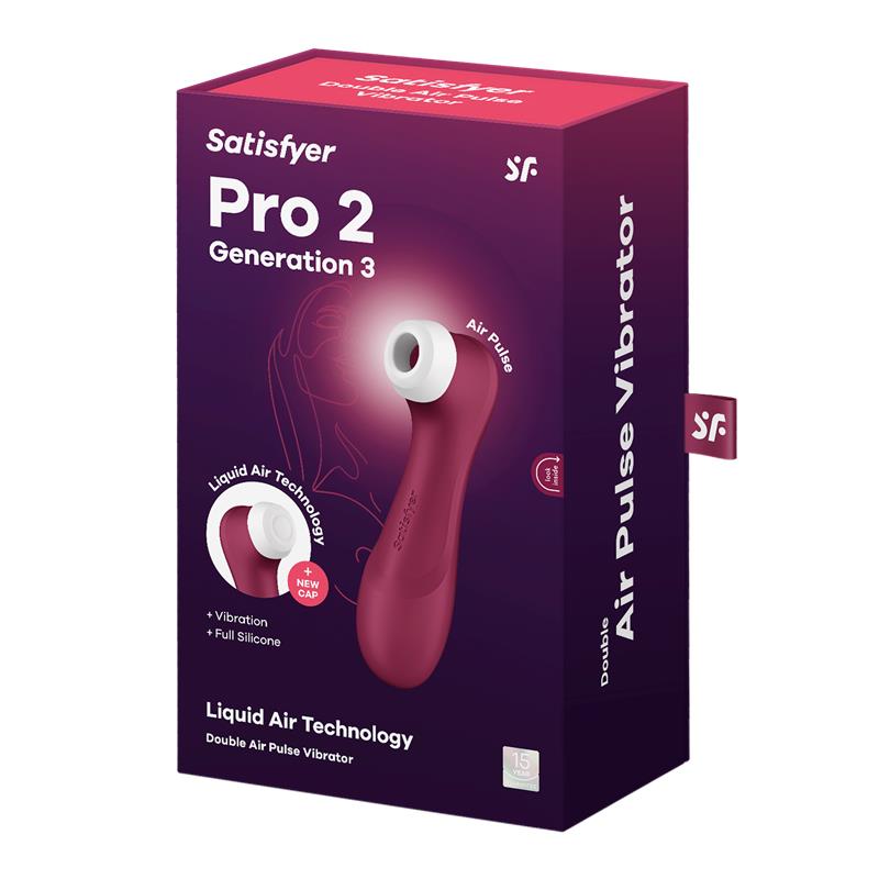 Suceur de clitoris PRO 2 Generation 3 Red Wine de la marque Satisfyer, vue  de la boîte