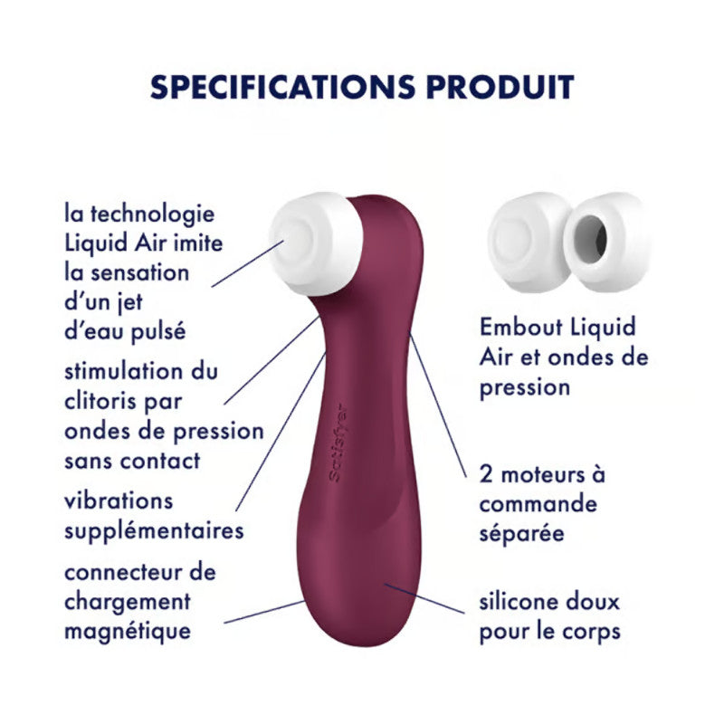 Suceur de clitoris PRO 2 Generation 3 Red Wine de la marque Satisfyer, vue détaillé des fonctionnalités du suceur