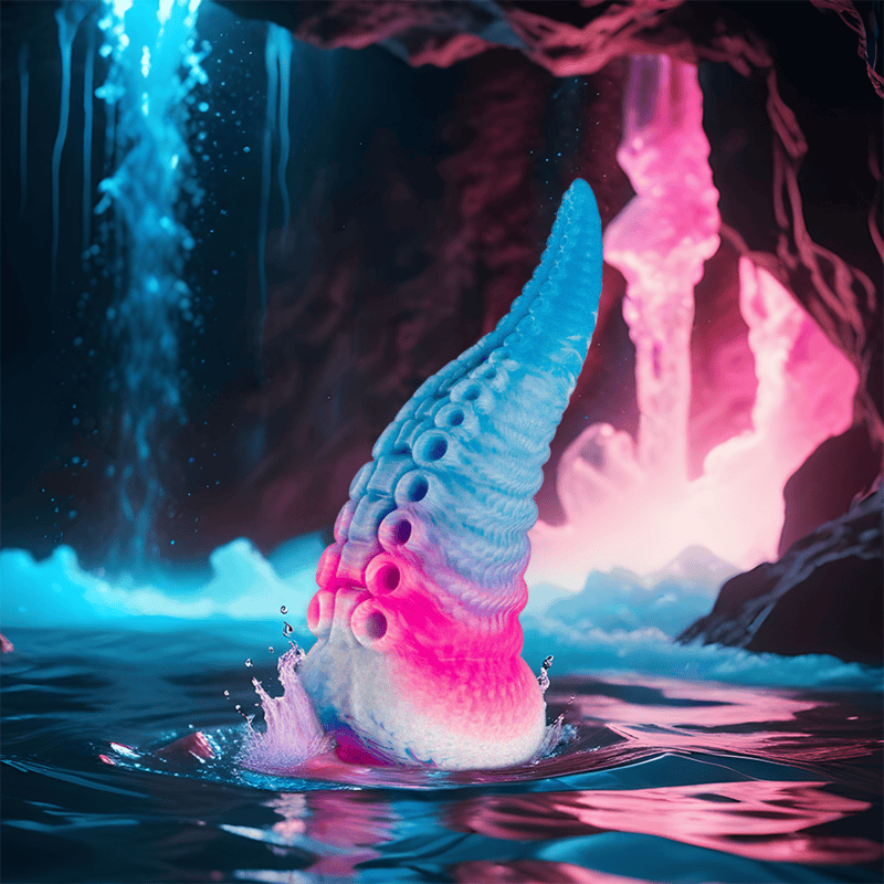 Gode TENTACLE BLEU PHORCYS grande taille - EPIC fond sous une grotte fantastique avec de l'eau  et des lumières fluorescentes