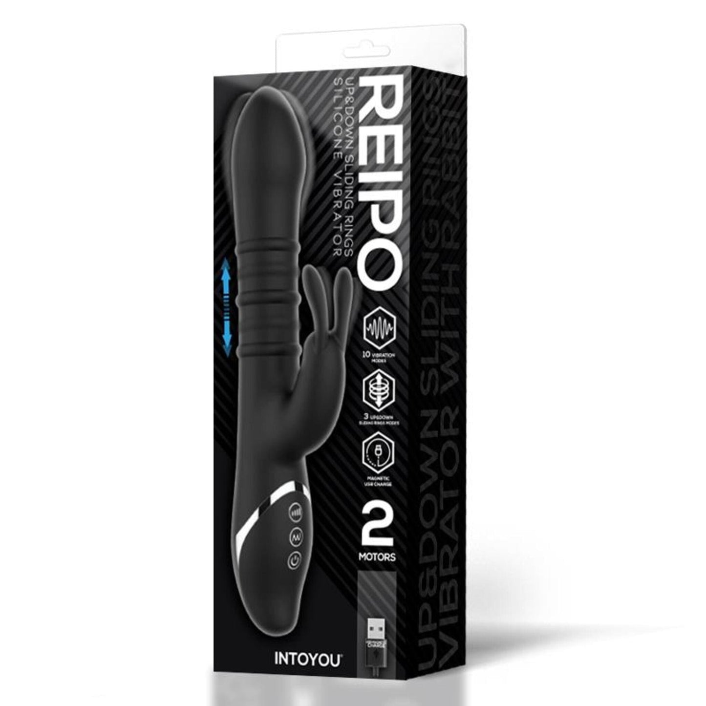 Vibromasseur Lapin Reipo INTOYOU 10 Modes & 3 Anneaux Coulissants vue de son emballage