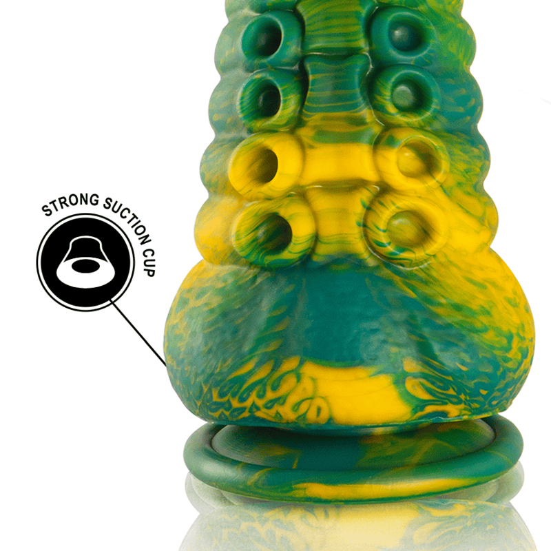 Gode TENTACLE VERT CETUS petite taille - EPIC détaille du socle et de la puissance de la ventouse