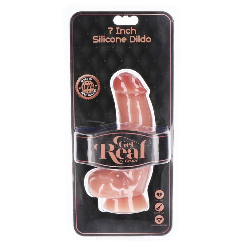 Gode en silicone 18 cm avec boules couleur peau - GET Real Produitdans sa boîte