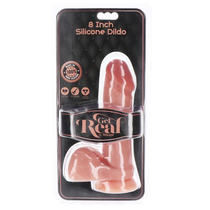 Gode en silicone 20,5 cm avec boules couleur peau - GET Real Produitdans sa boîte