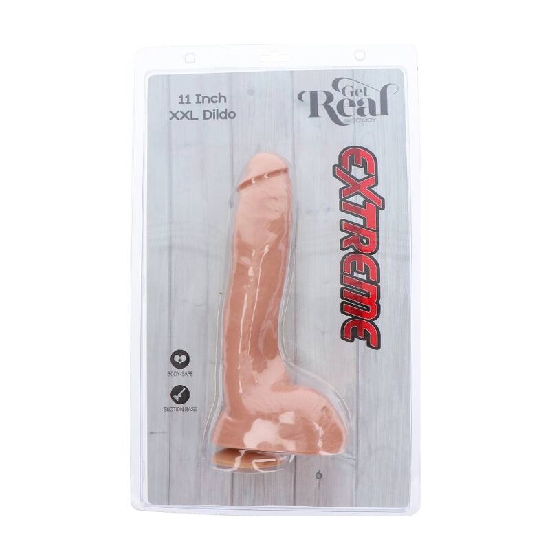 Gode extrême XXL 28 cm couleur peau - GET Real Produitdans sa boîte