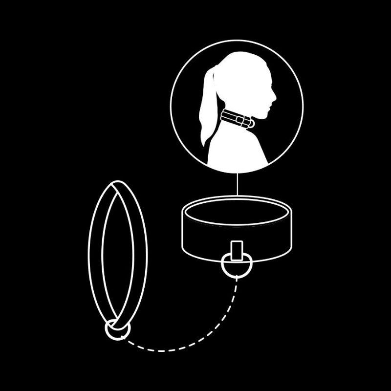 Collier chaîne doublure en néoprène - FETISH SUBMISSIVE BONDAGE détaille en dessin de la possibilité d'usage du produit