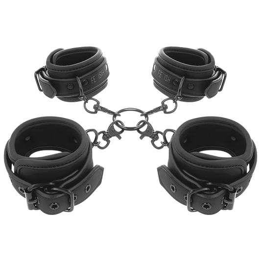 Ensemble de menottes pour mains et chevilles avec doublure en néoprène - FETISH SUBMISSIVE BONDAGE Produit