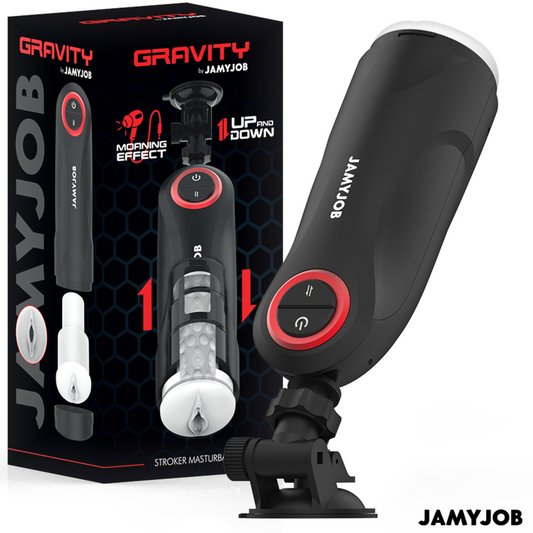 Masturbateur automatique GRAVITY de face, noir et rouge