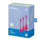 Boîte du set d'entraînement Yoni Power 1 de Satisfyer, contenant trois boules de geisha rouges, design bleu et vert.