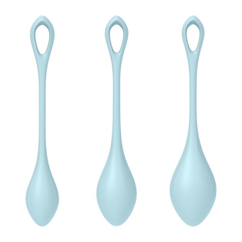 Vue du dessus des boules de geisha Satisfyer Yoni Power 2 avec poignées ouvertes pour un retrait facile