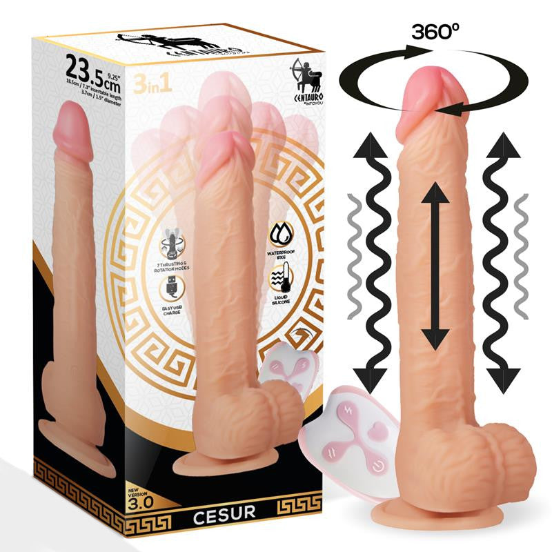 CESUR 3.0 dildo réaliste vibrant et ondulé avec mouvent monte et descend à 360° de la gamme Centauro de la marque INTOYOU vue du dildo et de sa boîte