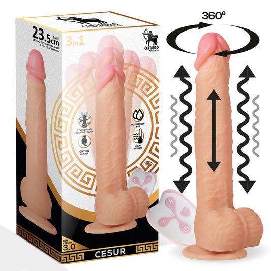 CESUR 3.0 dildo réaliste vibrant et ondulé avec mouvent monte et descend à 360° de la gamme Centauro de la marque INTOYOU vue du dildo et de sa boîte