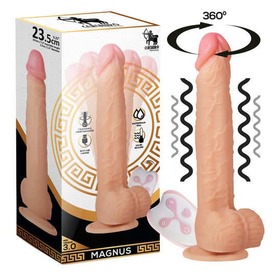 MAGNUS 3.0 dildo réaliste vibrant et tournant avec télécommande de la gamme Centauro de la marque INTOYOU vue du dildo et de sa boîte