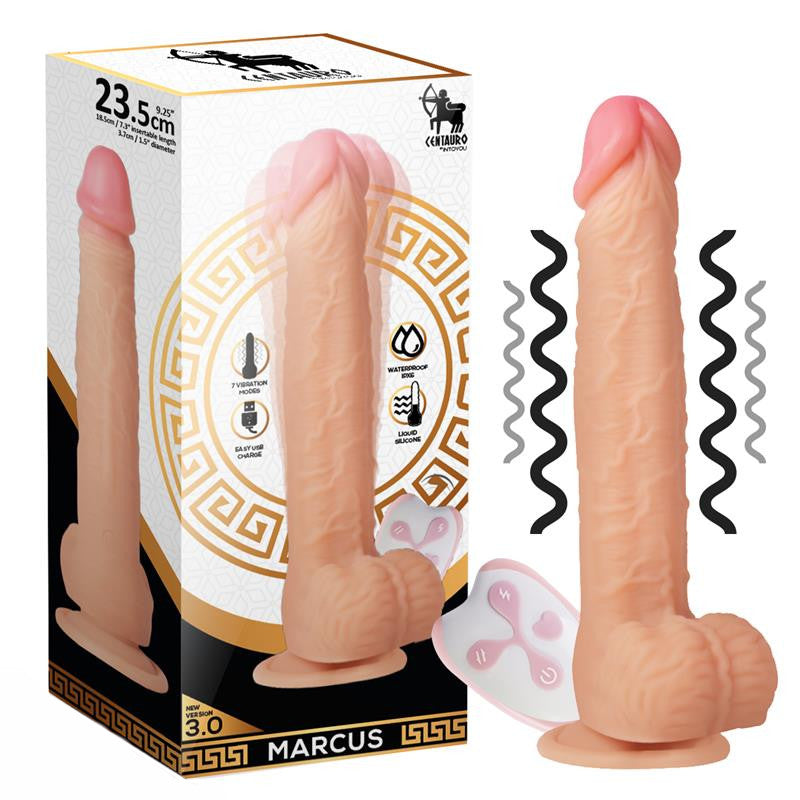 MARCUS 3.0 dildo réaliste vibrant avec télécommande de la gamme Centauro de la marque INTOYOU vue du dildo et de sa boîte