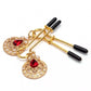 kit Coffret Bondage débutant 8 pièces noir rouge - Coffret BDSM - SM de la marque BLACKWOLF vue des c aches tentons Kit BDSM
