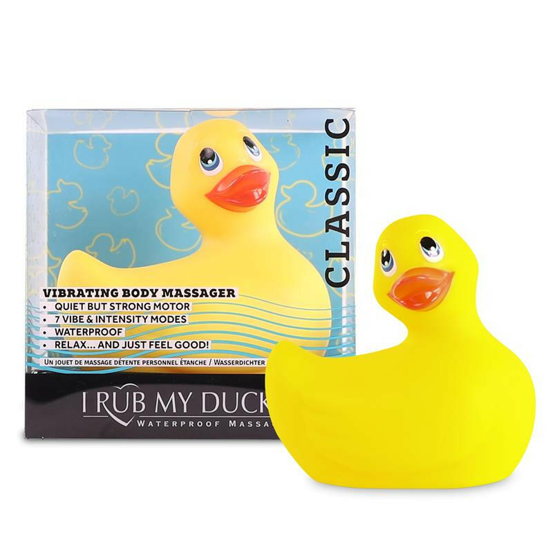Vibromasseur canard jaune avec sa boîte en arrière plan