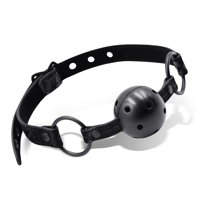 Gag Ball respirable en cuir vegan de la gamme SAPPHIRE Black de la marque INTOYOU vue du gag ball