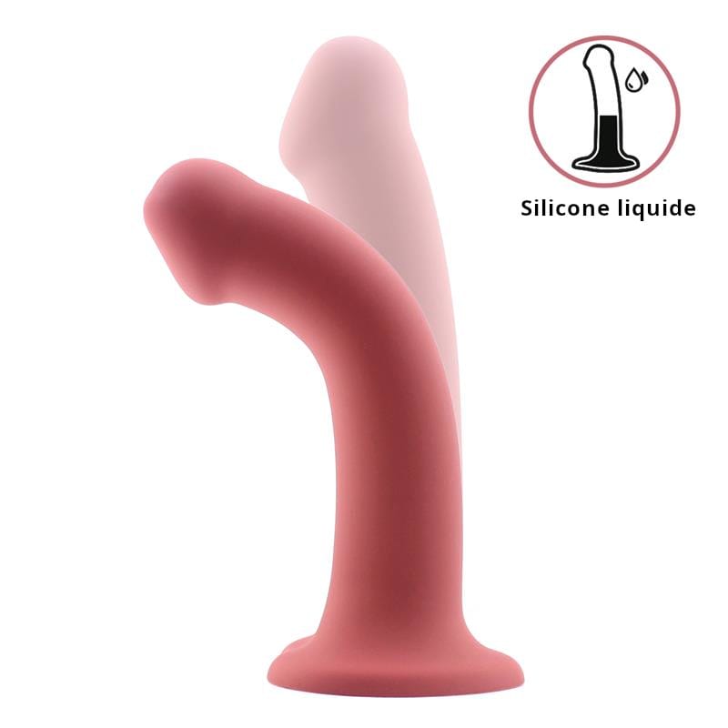 Godemiché en silicone liquide super flexible 18cm taille M de la gamme Action de la marque INTOYOU vue du gode avec flexibilité rose