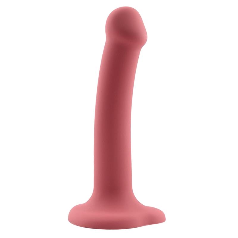 Godemiché en silicone liquide super flexible 18cm taille M de la gamme Action de la marque INTOYOU vue de côté du gode rose