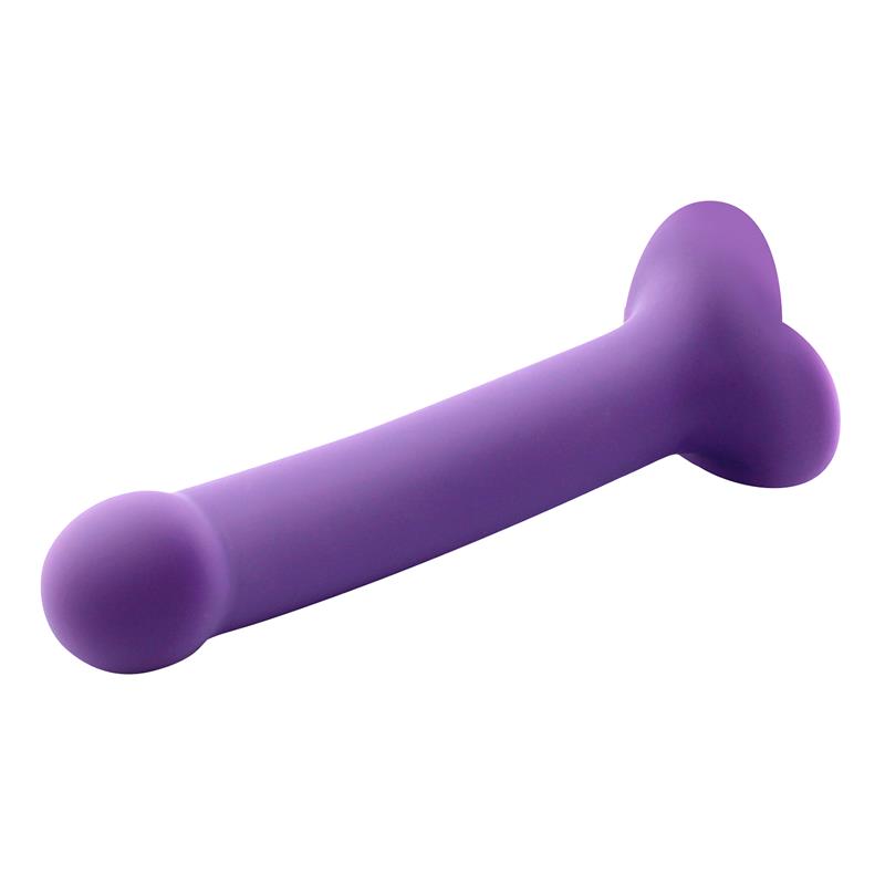 Godemiché en silicone liquide super flexible 18cm taille M de la gamme Action de la marque INTOYOU vue détaillé de la forme du gode violet