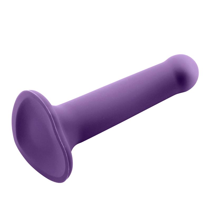 Godemiché en silicone liquide super flexible 18cm taille M de la gamme Action de la marque INTOYOU vue détaillé inferieur du gode violet