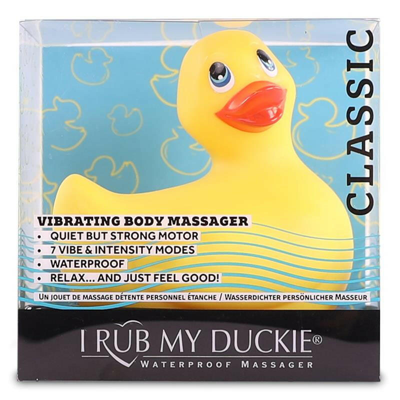 Vibromasseur canard jaune dans sa boîte