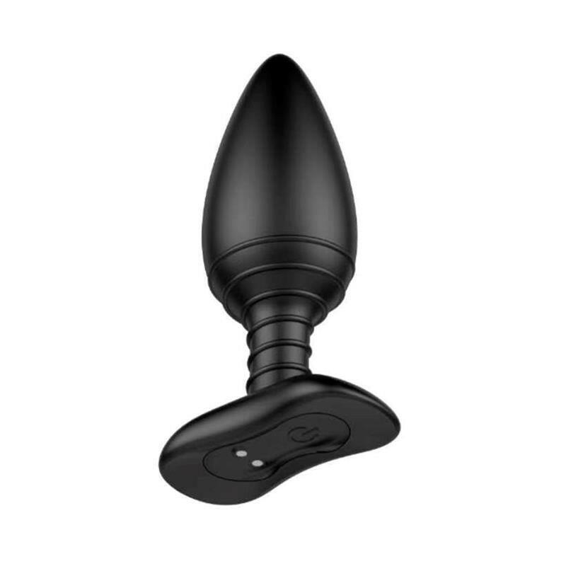 Plug anal noir vibrant avec télécommande et chargeur USB magnétique vue d'un angle inferieur